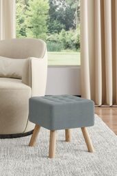 Living and Home Grey Linen Padded Wooden Leg Square Footstool
