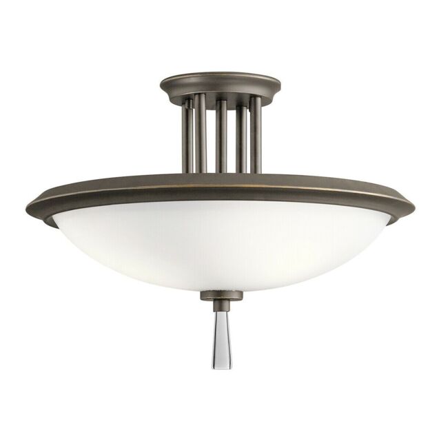 Loops 3 Bulb Semi Flush Light Opaque Glass Crystal Accent Olde Bronze LED E27 60W in Clear - image 1