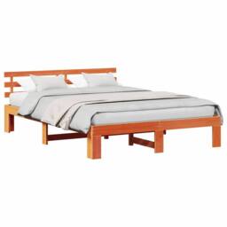 Berkfield Home Pine Wood Bed Frame Wax brown Solid wood 140 x 200 cm - thumbnail 1