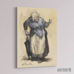 "Artery8 Angry Old Lady Sketch William James Glackens Canvas Wall Art Print in Beige - Size: W18"" x H24""" - thumbnail 2