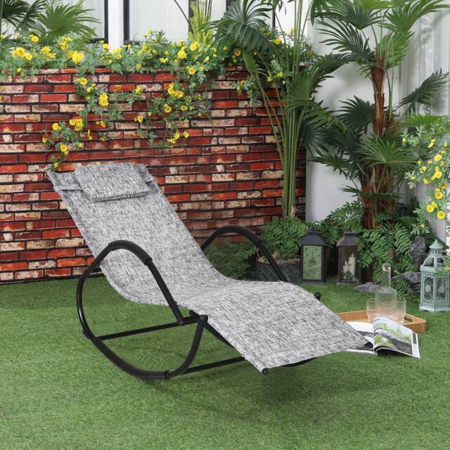 OUTSUNNY Patio Rocking Lounge Chair Zero Gravity Chaise w/ Padded Pillow in Grey - image 1
