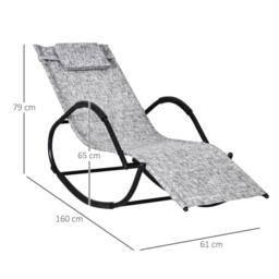 OUTSUNNY Patio Rocking Lounge Chair Zero Gravity Chaise w/ Padded Pillow in Grey - thumbnail 3