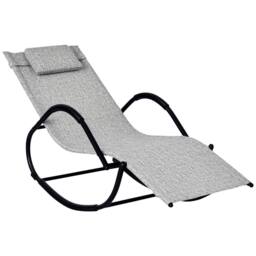 OUTSUNNY Patio Rocking Lounge Chair Zero Gravity Chaise w/ Padded Pillow in Grey - thumbnail 2