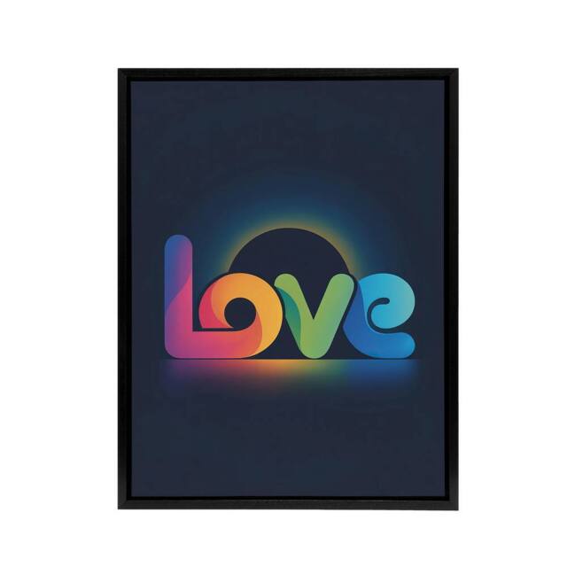 "Artery8 Love Colourful Typography Retro Solar Eclipse Framed Canvas Art Print in Blue - Size: W12"" x H16""" - image 1