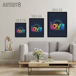 "Artery8 Love Colourful Typography Retro Solar Eclipse Framed Canvas Art Print in Blue - Size: W12"" x H16""" - thumbnail 4