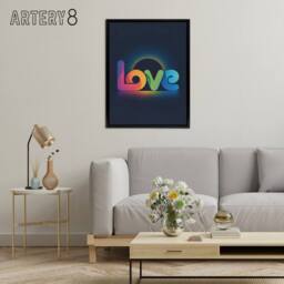 "Artery8 Love Colourful Typography Retro Solar Eclipse Framed Canvas Art Print in Blue - Size: W12"" x H16""" - thumbnail 3