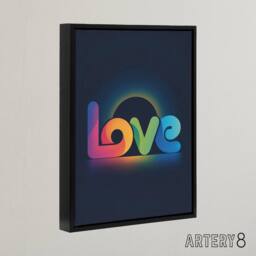 "Artery8 Love Colourful Typography Retro Solar Eclipse Framed Canvas Art Print in Blue - Size: W12"" x H16""" - thumbnail 2