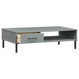 Berkfield Home Coffee Table with Metal Legs Grey Solid Wood Pine OSLO - thumbnail 5