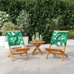 Berkfield Home Garden Chairs 2 pcs Leaf Pattern Solid Wood Acacia & Fabric in Green