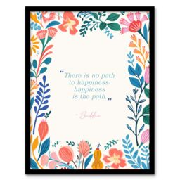 Artery8 Wall Art Print Happiness is the Path Buddhist Mindfulness Quote Floral Framed - Size: A4 - thumbnail 1