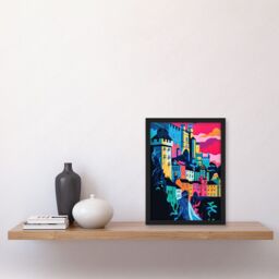 Artery8 Nottingham City Vibrant Abstract Pop Art Cityscape Artwork Framed Wall Art Print A4 in Black - thumbnail 2