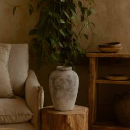 Wyld Haus Sunvale Aged Tall Stoneware Ceramic Vase in Stone