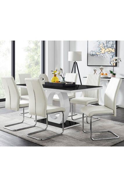 FurnitureboxUK Giovani High Gloss & Glass Dining Table & 6 Lorenzo Chairs Set in White - image 1