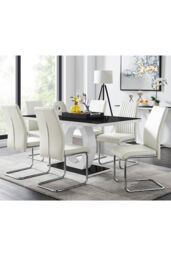 FurnitureboxUK Giovani High Gloss & Glass Dining Table & 6 Lorenzo Chairs Set in White - thumbnail 1