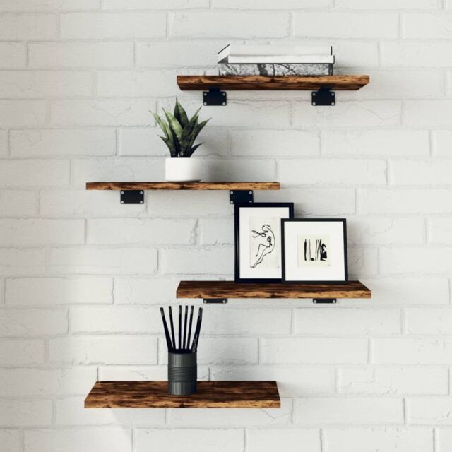 Berkfield Home Wall Shelves 4 pcs Smoked Oak 40x20x1.5 cm Engineered Wood in Brown