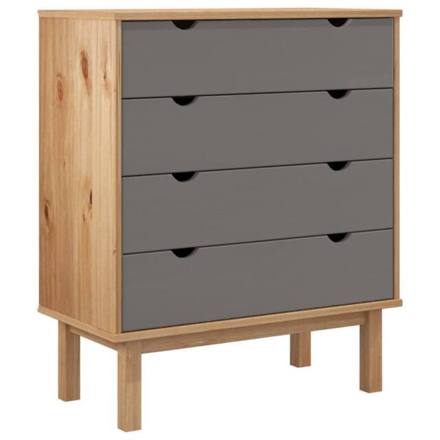 Berkfield Home Drawer Cabinet OTTA Brown&Grey 76.5x39.5x90cm Solid Wood Pine in Grey - Size: 76.5x39.5x90 cm - image 1