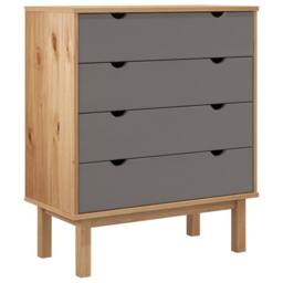 Berkfield Home Drawer Cabinet OTTA Brown&Grey 76.5x39.5x90cm Solid Wood Pine in Grey - Size: 76.5x39.5x90 cm - thumbnail 1