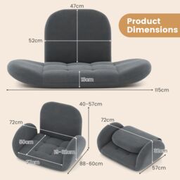 Gymax Floor Game Chair Folding Lazy Sofa With Adjustable Backrest & Armrests in Grey - thumbnail 2
