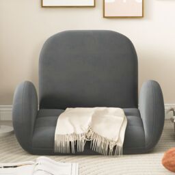 Gymax Floor Game Chair Folding Lazy Sofa With Adjustable Backrest & Armrests in Grey - thumbnail 3