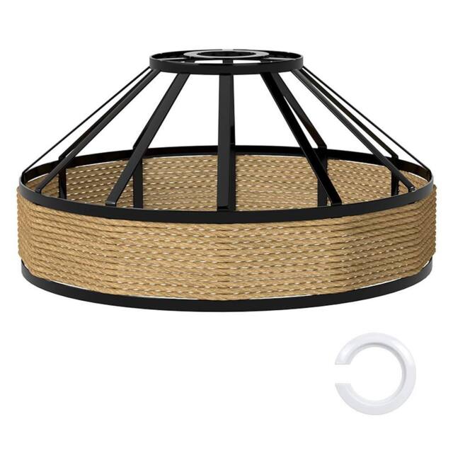 VOGREX 30cm Industrial Hemp Rope Pendant Lamp Shade Modern Ceiling Light in Brown - image 1
