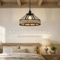 VOGREX 30cm Industrial Hemp Rope Pendant Lamp Shade Modern Ceiling Light in Brown - thumbnail 3