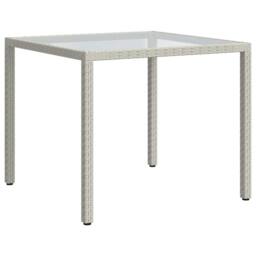 Berkfield Home Garden Table 90x90x75 cm Tempered Glass & Poly Rattan White - Size: 90 x 90 x 75 cm - thumbnail 5