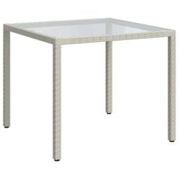 Berkfield Home Garden Table 90x90x75 cm Tempered Glass & Poly Rattan White - Size: 90 x 90 x 75 cm - thumbnail 3