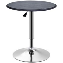 HOMCOM Adjustable Round Bistro Bar Table PU Leather Top Steel Base Bistro in Black - thumbnail 2
