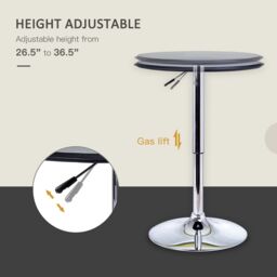 HOMCOM Adjustable Round Bistro Bar Table PU Leather Top Steel Base Bistro in Black - thumbnail 4