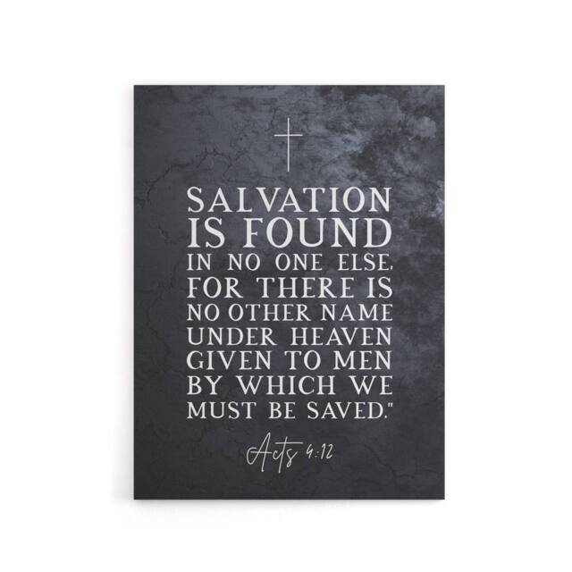 "Artery8 Acts 4 12 Salvation Found Jesus Bible Quote Canvas Wall Art Print in Grey - Size: W18"" x H24""" - image 1