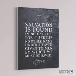 "Artery8 Acts 4 12 Salvation Found Jesus Bible Quote Canvas Wall Art Print in Grey - Size: W18"" x H24""" - thumbnail 2