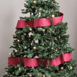 Melody Maison Pink & White Polka Dot Detailed Fabric Tree Ribbon - 270cm (2.7m / 106.3') in Red