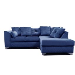 Furnishings For Less UK Victoria Soft Plush Velvet 3 to 4 Seater L Shaped Corner Sofa Right Hand Facing - Scatter Back in Blue