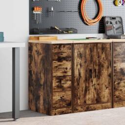 Berkfield Home Durable Garage Storage Cabinet Smoked Oak 30x51x85 cm Solid Wood Pine in Brown - Size: 30 x 51 x 85 cm - thumbnail 2