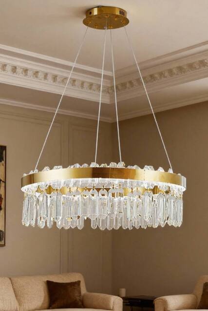 Living and Home Luxurious Crystal Pendant Light Chandelier with Remote Control in Gold - image 1
