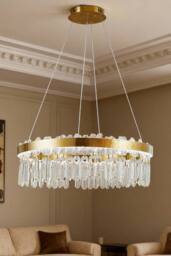 Living and Home Luxurious Crystal Pendant Light Chandelier with Remote Control in Gold