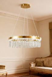 Living and Home Luxurious Crystal Pendant Light Chandelier with Remote Control in Gold - thumbnail 2