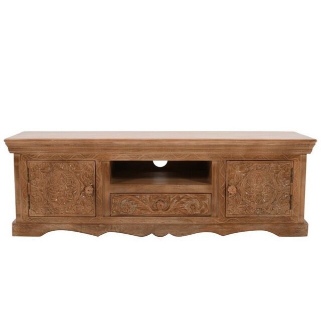 Indian Hub Artwork TV Cabinet - Solid Mango Wood - L40 x W140 x H46 cm in Brown - image 1