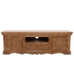 Indian Hub Artwork TV Cabinet - Solid Mango Wood - L40 x W140 x H46 cm in Brown - thumbnail 1