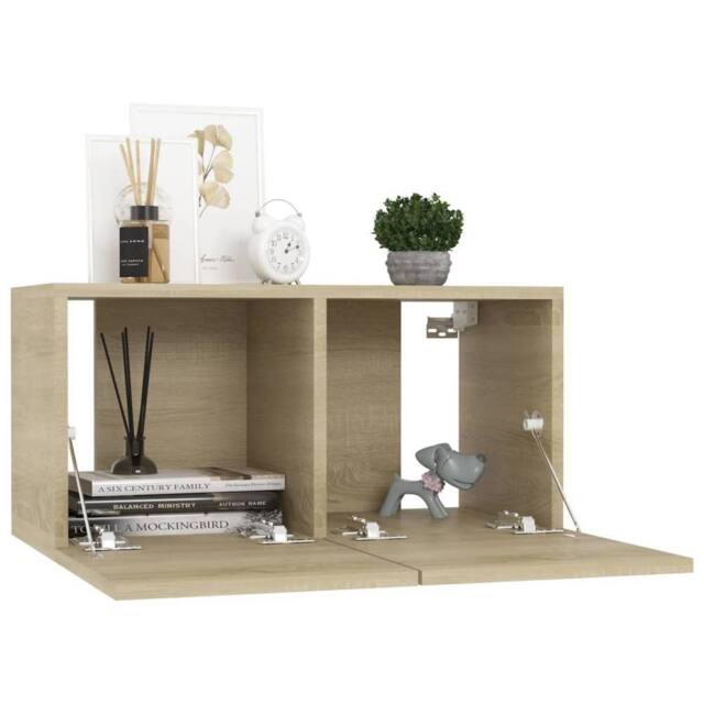 Berkfield Home Hanging TV Cabinets 2 pcs Sonoma Oak 60x30x30 cm in Light Oak - Size: 60 x 30 x 30 cm - image 1