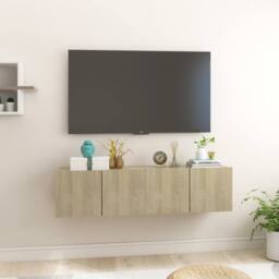 Berkfield Home Hanging TV Cabinets 2 pcs Sonoma Oak 60x30x30 cm in Light Oak - Size: 60 x 30 x 30 cm - thumbnail 2