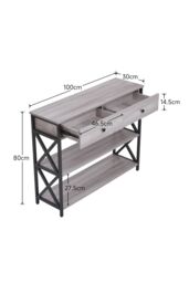 Living and Home 3 Tier Industrial Style Narrow Wooden Console Table with Drawers and Shelves in Grey - thumbnail 2