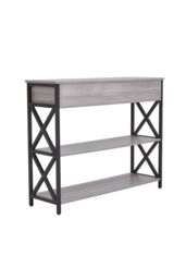 Living and Home 3 Tier Industrial Style Narrow Wooden Console Table with Drawers and Shelves in Grey - thumbnail 3