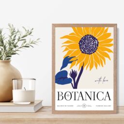 ARTZE Blue & Yellow Sunflower Flower Market Exhibition Framed Print SIZE: A2 with Oak Frame in Mid Blue - Size: A4 - thumbnail 2