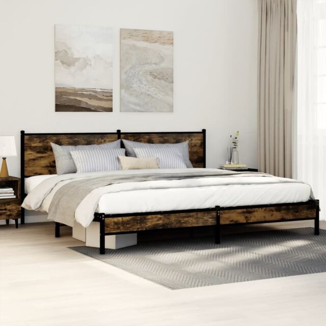 Berkfield Home Metal Bed Frame without Mattress Smoked Oak 200x200 cm in Brown - image 1