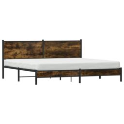 Berkfield Home Metal Bed Frame without Mattress Smoked Oak 200x200 cm in Brown - thumbnail 3
