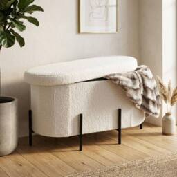 HOME LUXE INTERIOR White Boucle Curved Storage Ottoman Bench with Black Metal Legs - thumbnail 4