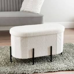 HOME LUXE INTERIOR White Boucle Curved Storage Ottoman Bench with Black Metal Legs - thumbnail 2