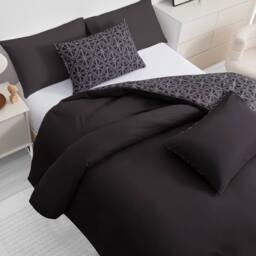 Grace Luxury Microfiber Duvet Cover Set Durable Bedding Sets in Black - Size: Super King - thumbnail 5