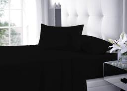 Homes-Linen Plain Dyed Flat Sheet Polycotton Blend Easy Care Bed Linen in Black - Size: Single - thumbnail 2